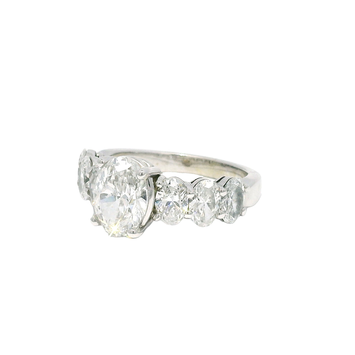 GIA 18k White Gold Natural 1.52 Carat Oval Cut Diamond, 7 Stone Engagement Ring