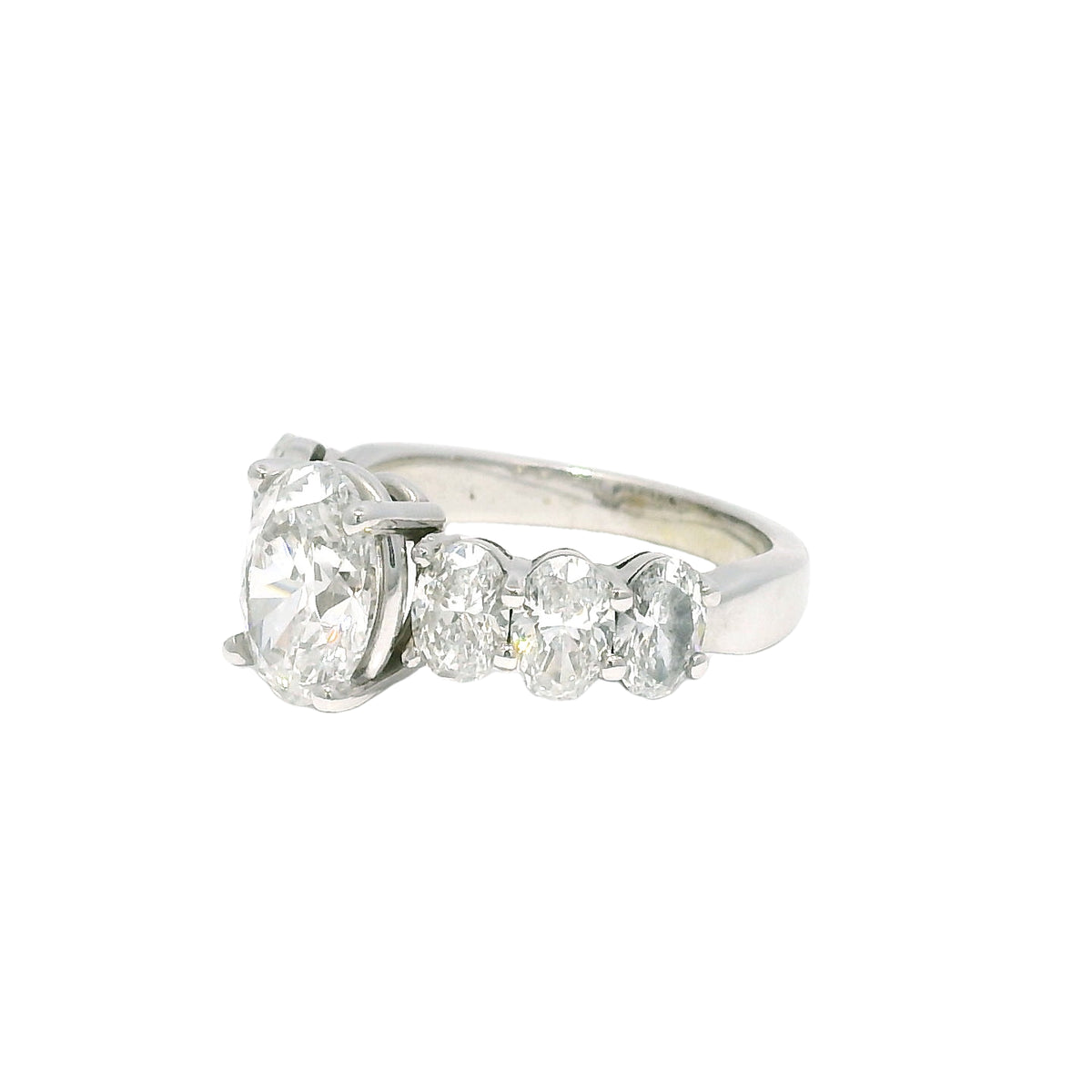 GIA 18k White Gold Natural 1.52 Carat Oval Cut Diamond, 7 Stone Engagement Ring
