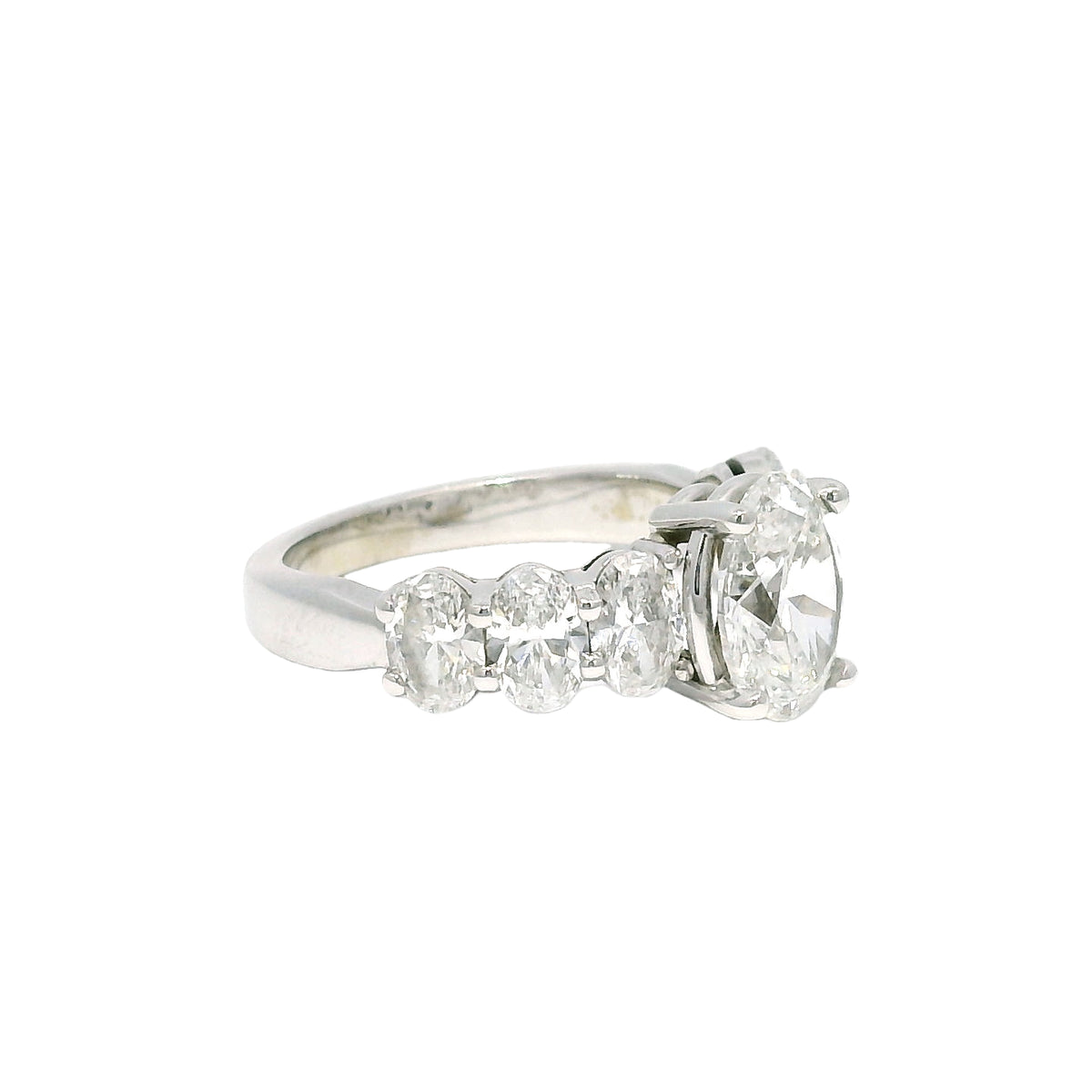 GIA 18k White Gold Natural 1.52 Carat Oval Cut Diamond, 7 Stone Engagement Ring