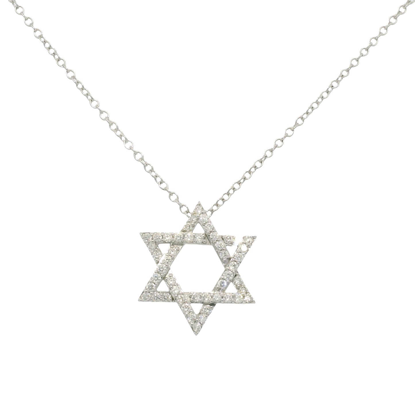 14k White Gold Natural Diamond Star of David Pendant Necklace