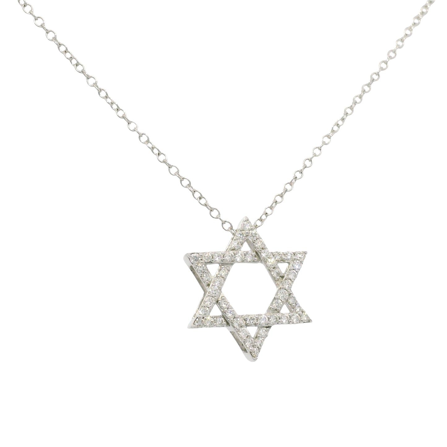 14k White Gold Natural Diamond Star of David Pendant Necklace