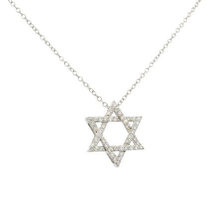 14k White Gold Natural Diamond Star of David Pendant Necklace