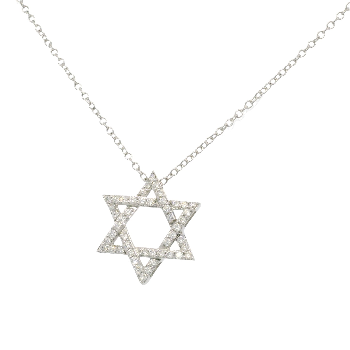 14k White Gold Natural Diamond Star of David Pendant Necklace