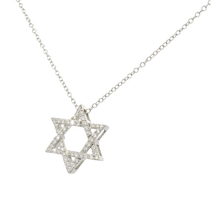 14k White Gold Natural Diamond Star of David Pendant Necklace
