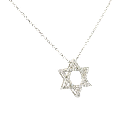 14k White Gold Natural Diamond Star of David Pendant Necklace