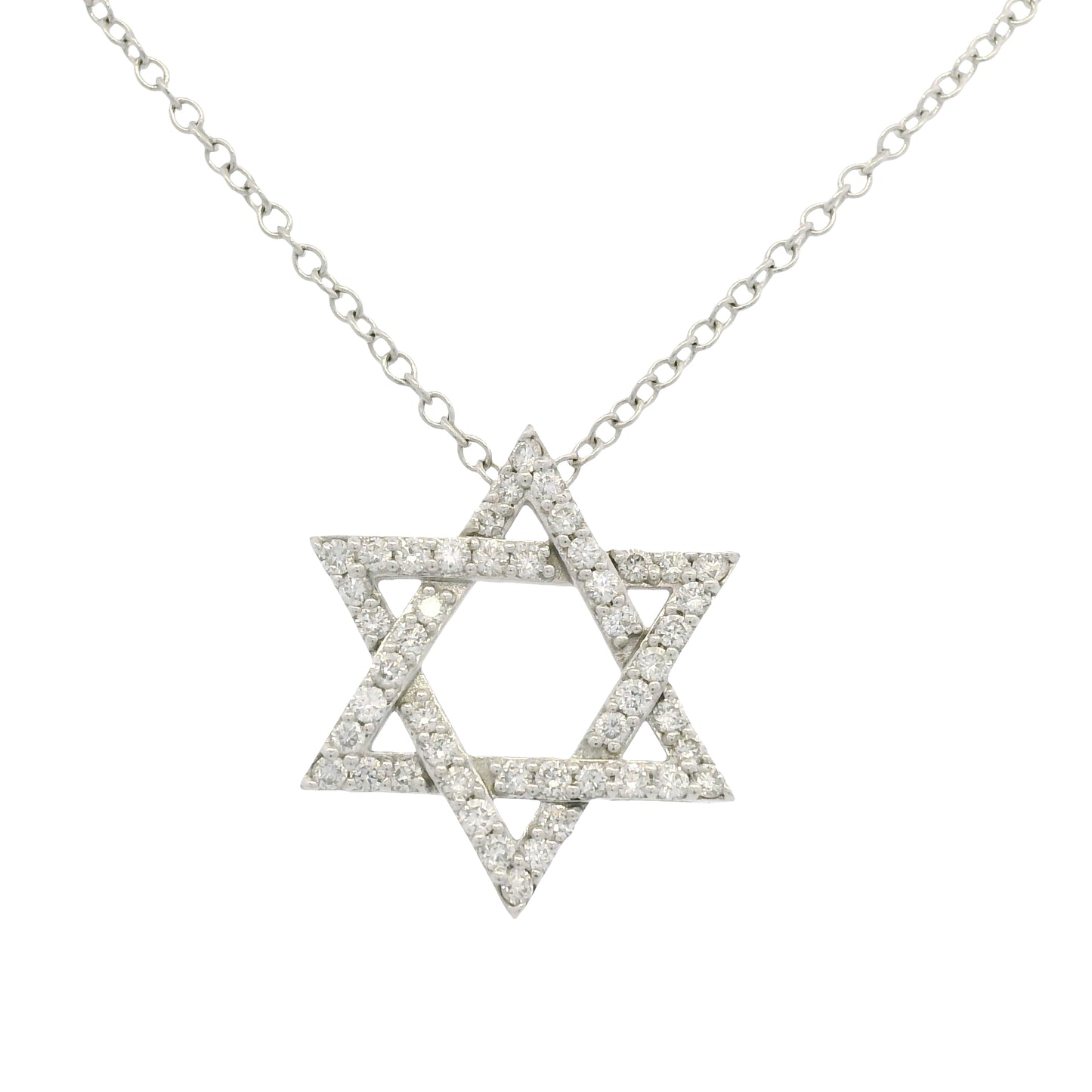 14k White Gold Natural Diamond Star of David Pendant Necklace