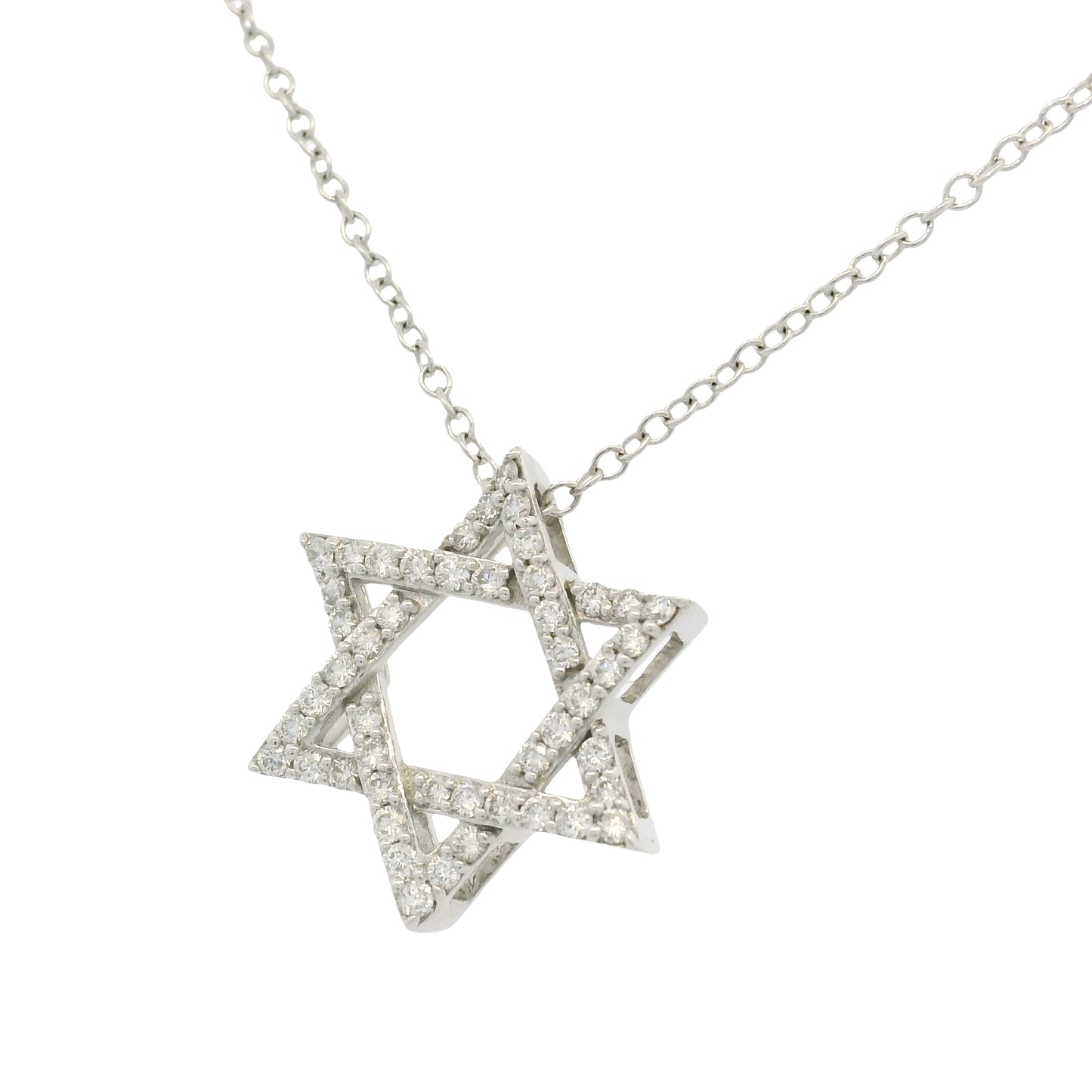 14k White Gold Natural Diamond Star of David Pendant Necklace