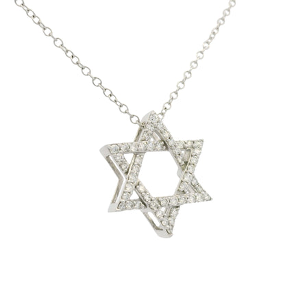 14k White Gold Natural Diamond Star of David Pendant Necklace