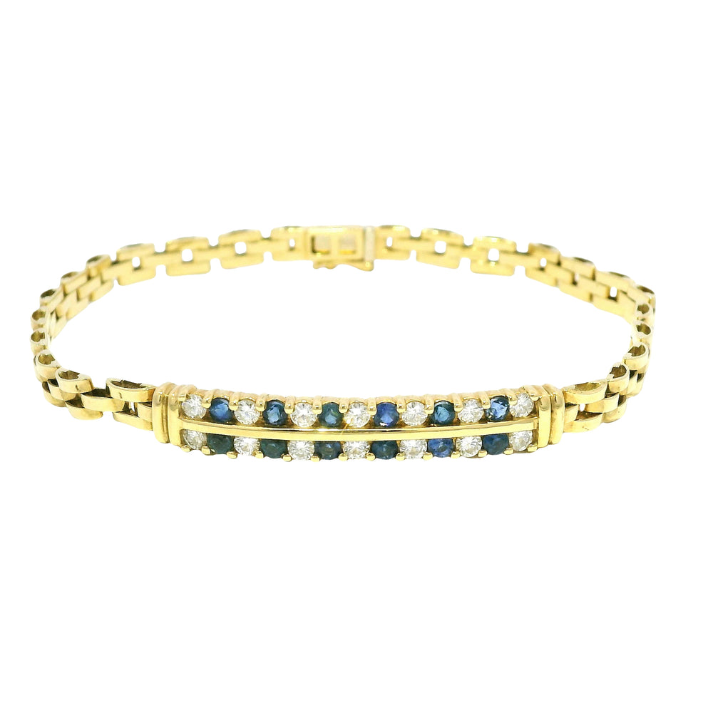 18k Yellow Gold Sapphire & Diamond Cuban Link Style Bracelet — product photo 1