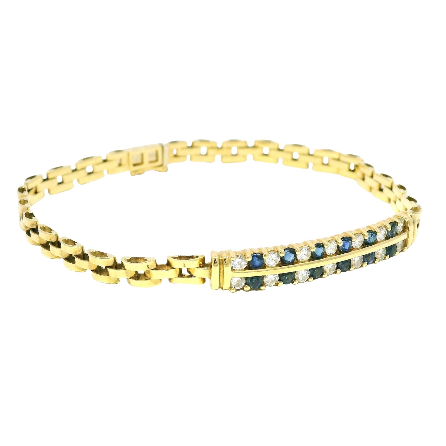 18k Yellow Gold Sapphire & Diamond Cuban Link Style Bracelet