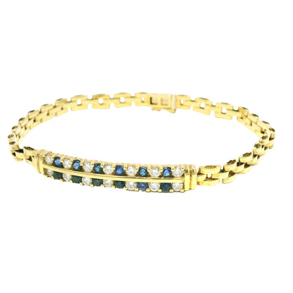 18k Yellow Gold Sapphire & Diamond Cuban Link Style Bracelet