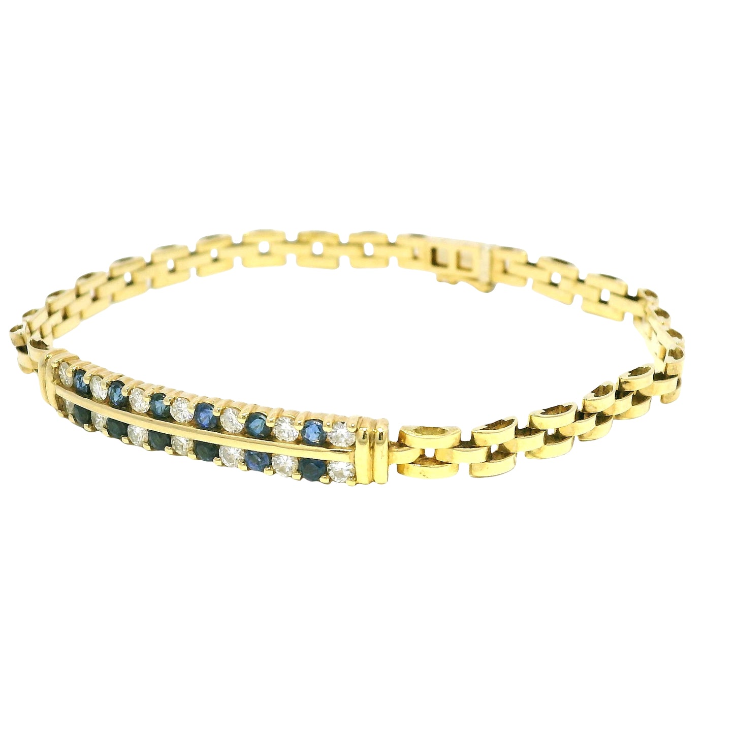 18k Yellow Gold Sapphire & Diamond Cuban Link Style Bracelet