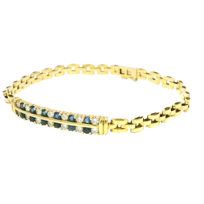 18k Yellow Gold Sapphire & Diamond Cuban Link Style Bracelet