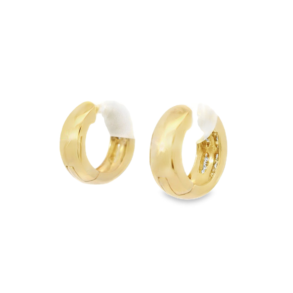 14k Yellow Gold Natural 0.15 Carat Diamond 2-Row Huggie Earrings