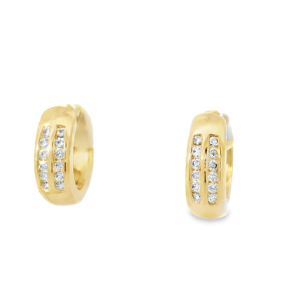 14k Yellow Gold Natural 0.15 Carat Diamond 2-Row Huggie Earrings