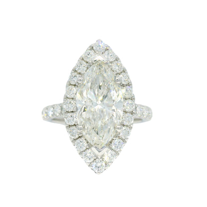18k White Gold Natural 3.39 Carat Marquise Cut Diamond Halo Engagement Ring