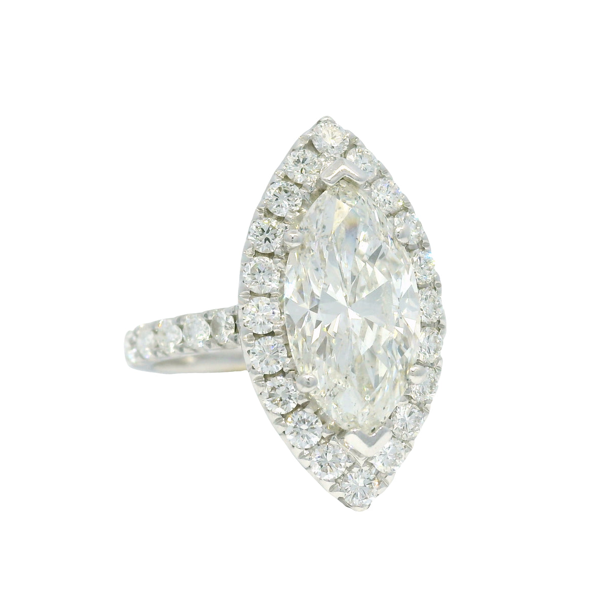 18k White Gold Natural 3.39 Carat Marquise Cut Diamond Halo Engagement Ring