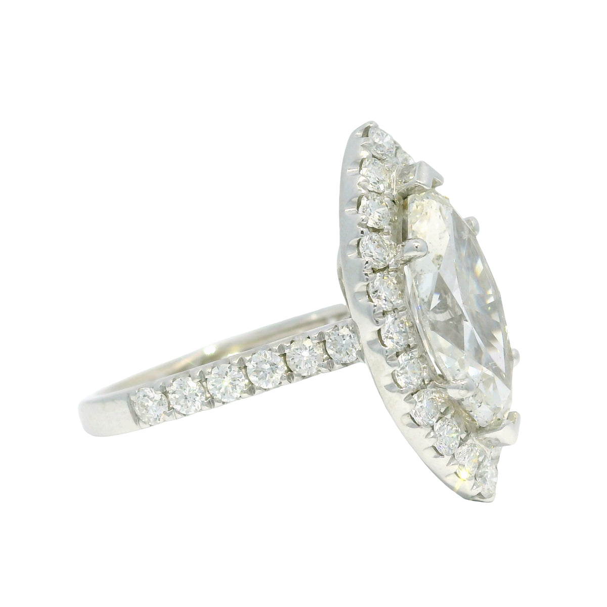 18k White Gold Natural 3.39 Carat Marquise Cut Diamond Halo Engagement Ring