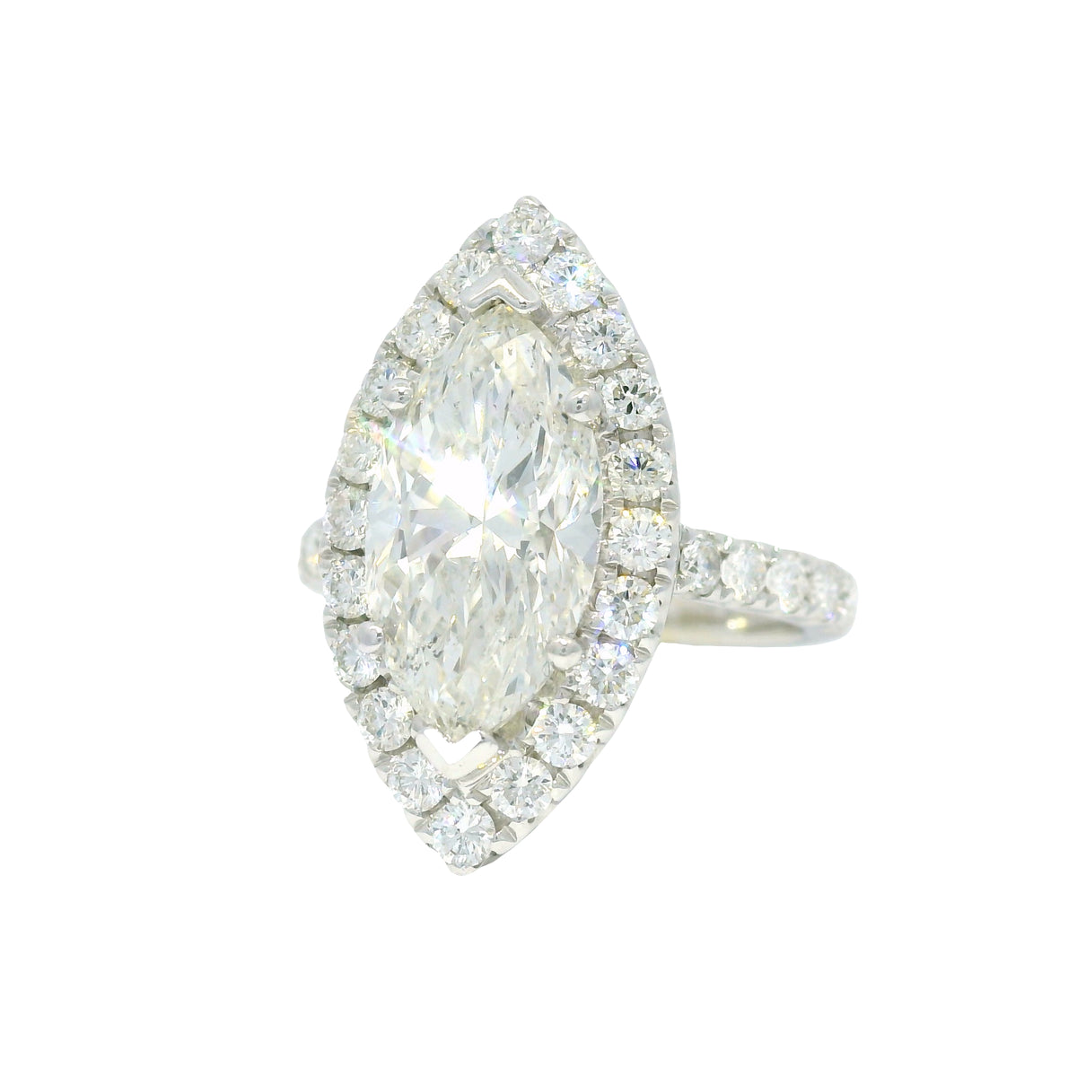 18k White Gold Natural 3.39 Carat Marquise Cut Diamond Halo Engagement Ring