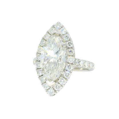 18k White Gold Natural 3.39 Carat Marquise Cut Diamond Halo Engagement Ring