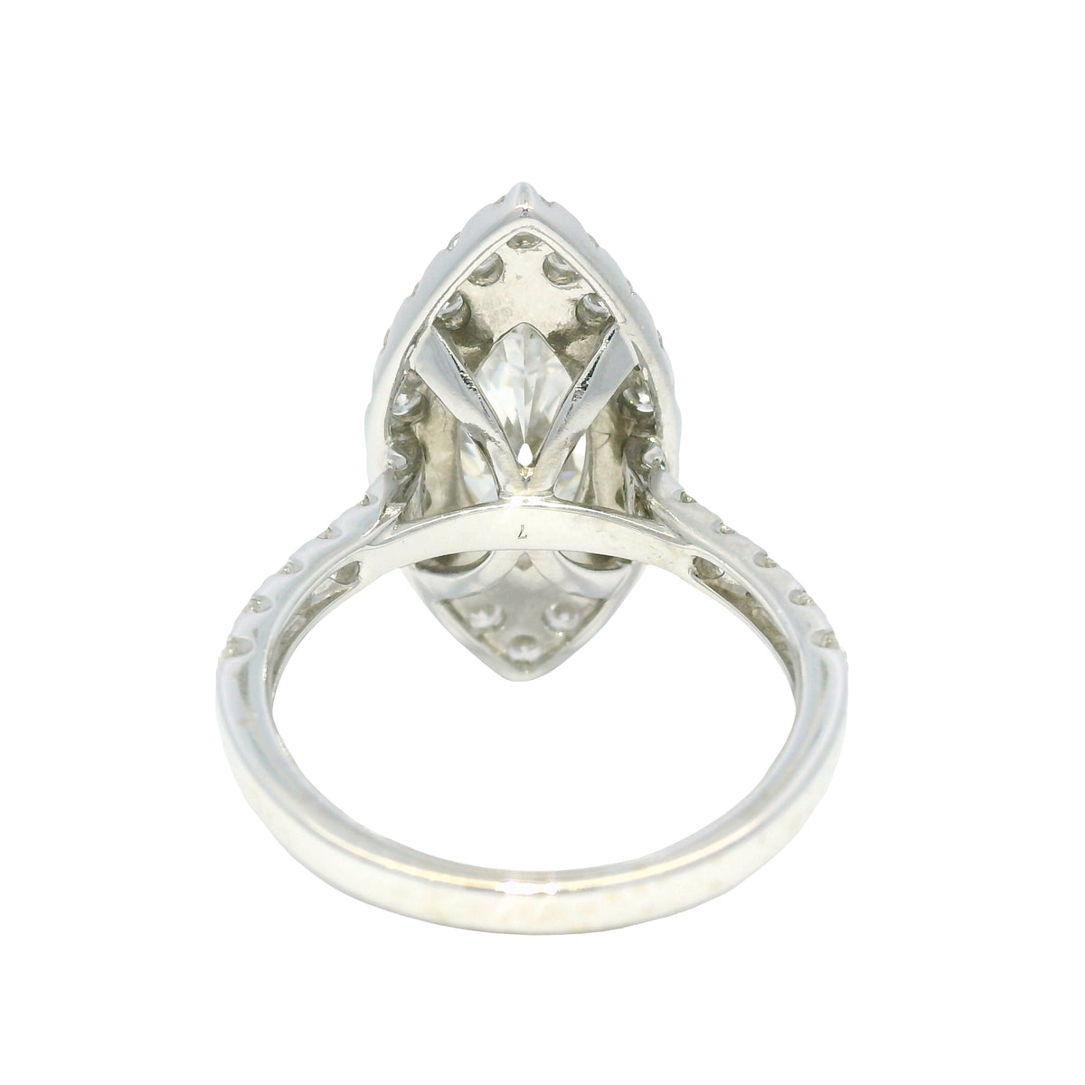18k White Gold Natural 3.39 Carat Marquise Cut Diamond Halo Engagement Ring