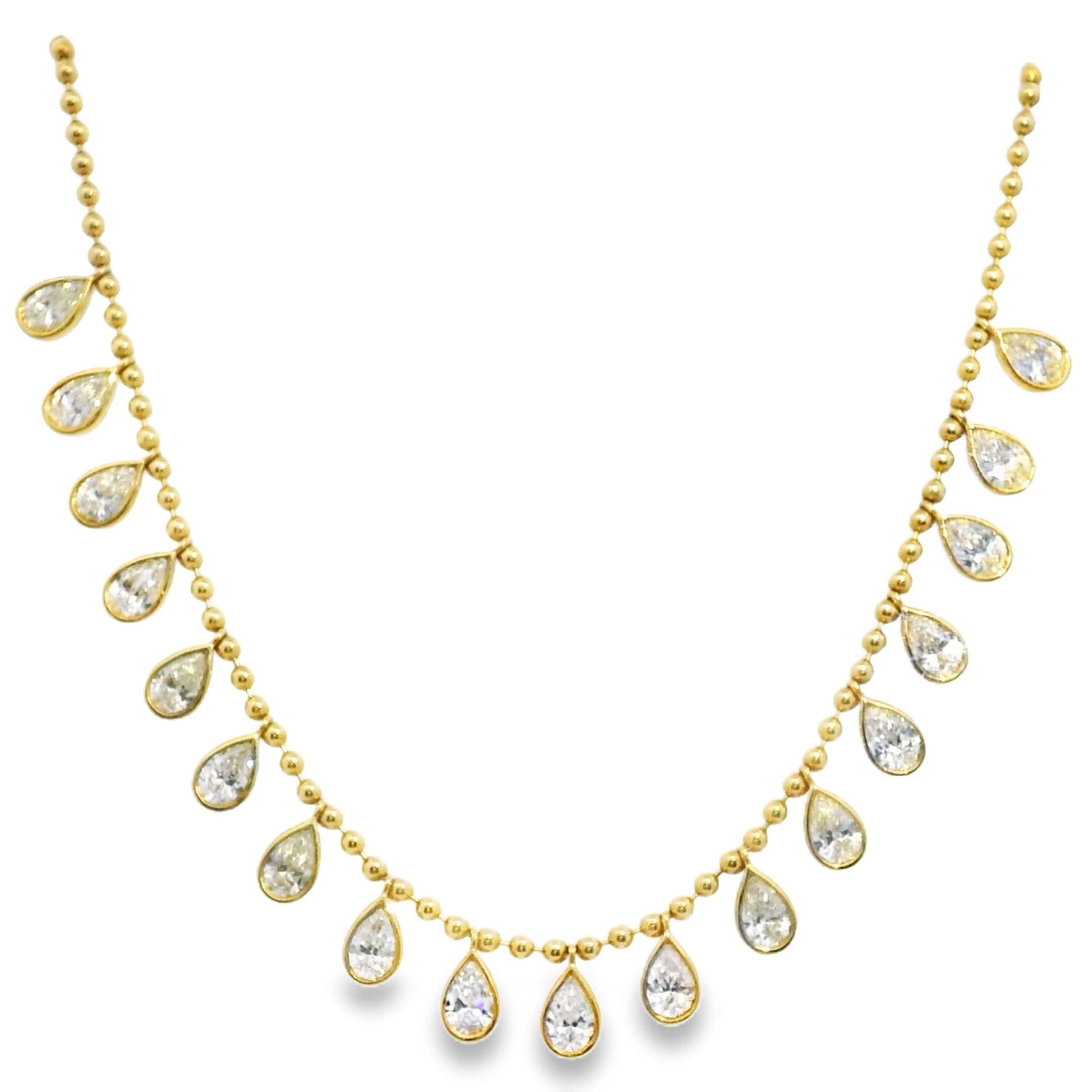 18k Yellow Gold Natural Pear Shape Diamond Bezel Set Beaded Necklace