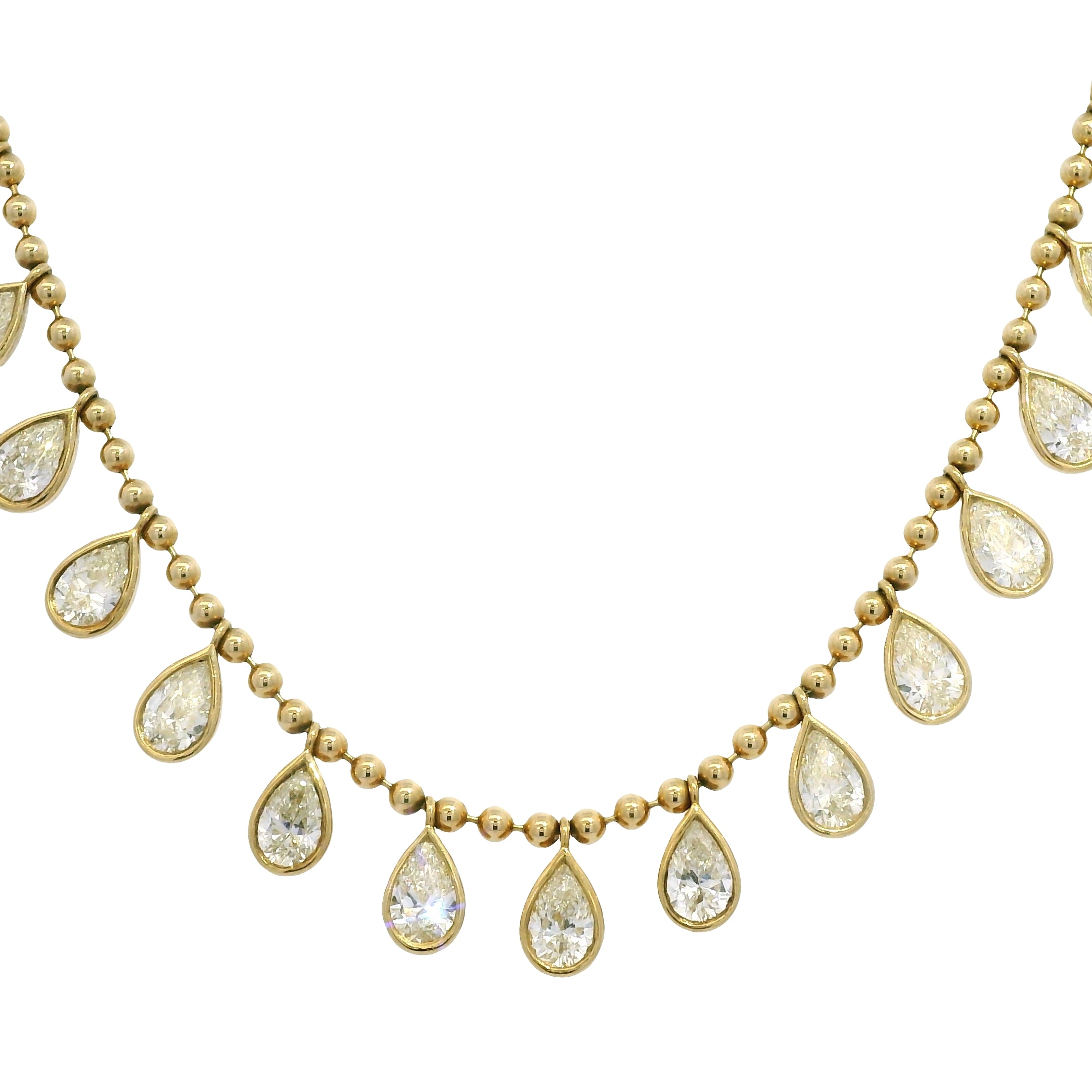 18k Yellow Gold Natural Pear Shape Diamond Bezel Set Beaded Necklace
