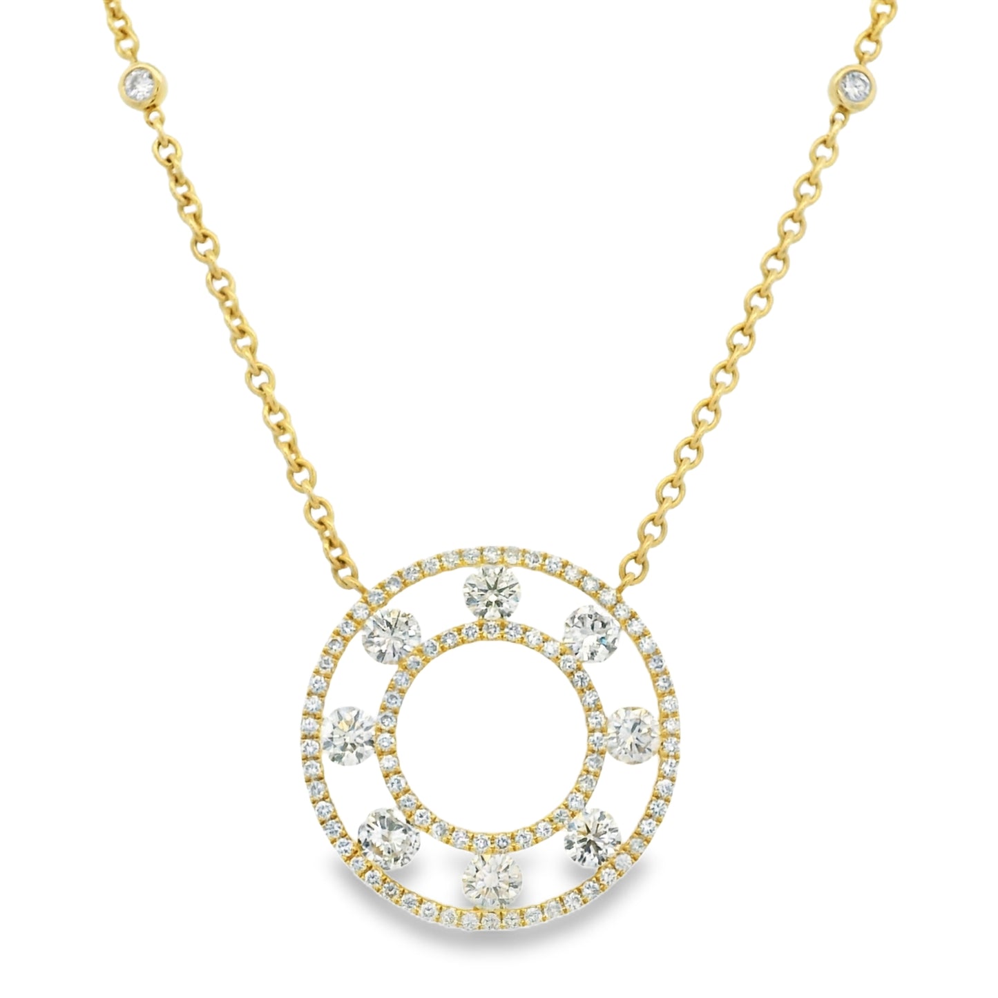 18k Yellow Gold Natural 3.50 Carat Diamond Open Circle Necklace
