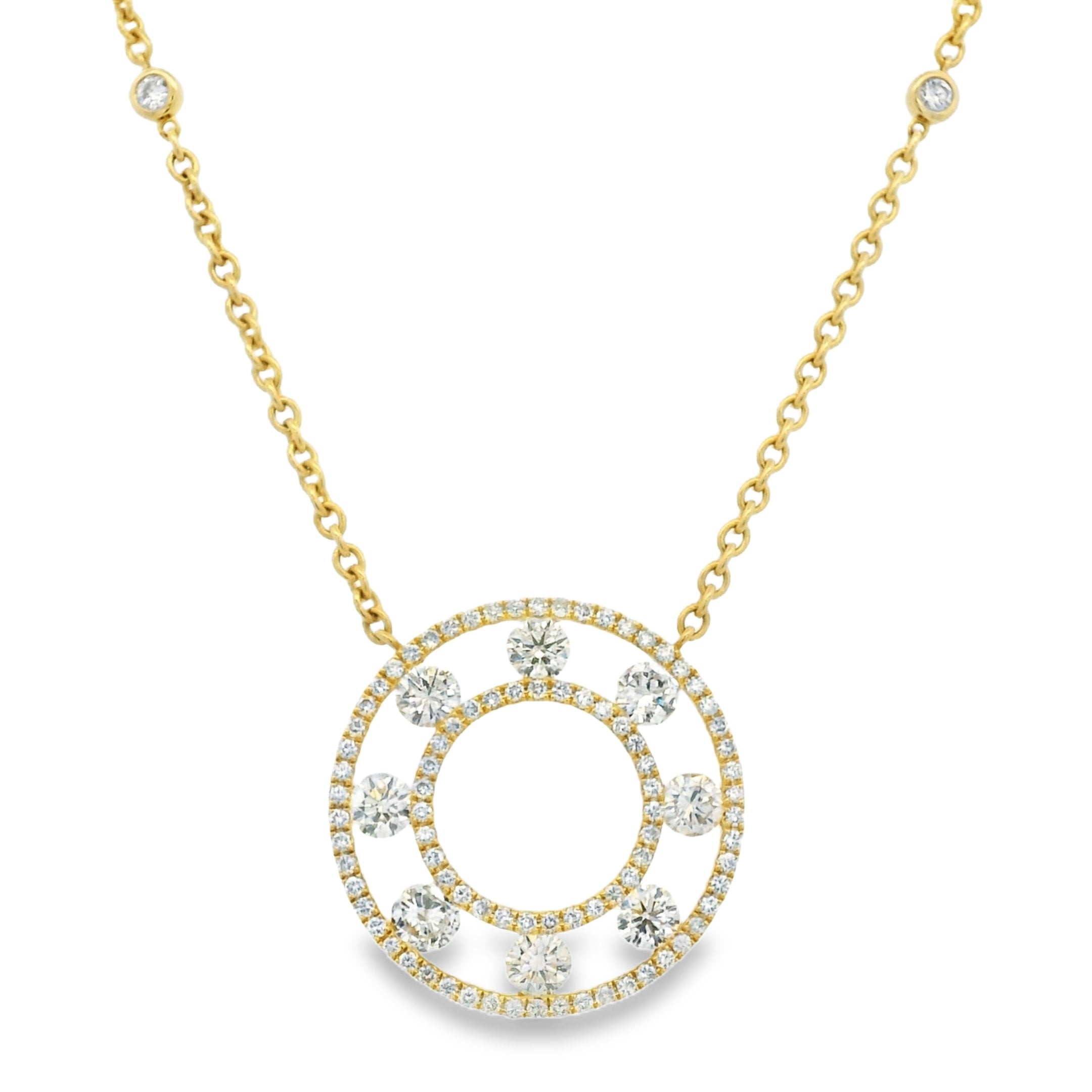 18k Yellow Gold Natural 3.50 Carat Diamond Open Circle Necklace