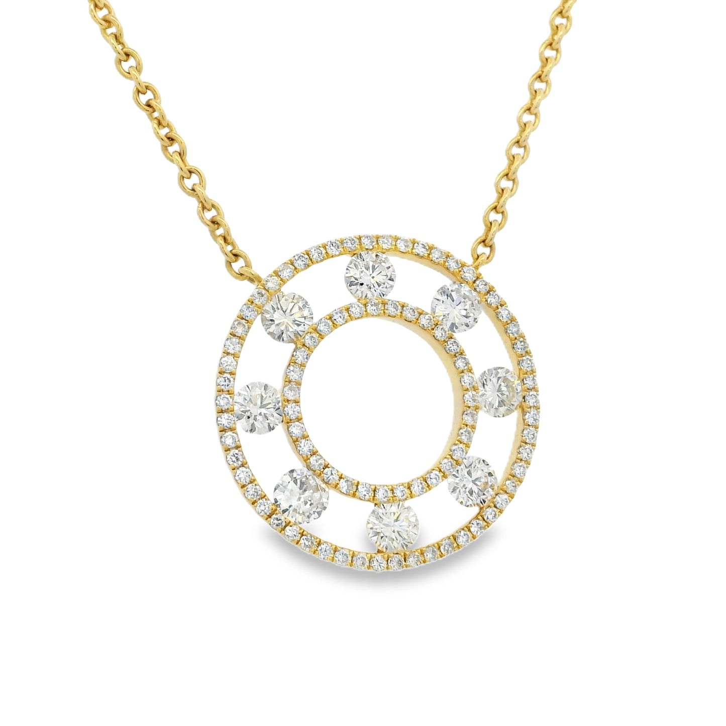 18k Yellow Gold Natural 3.50 Carat Diamond Open Circle Necklace