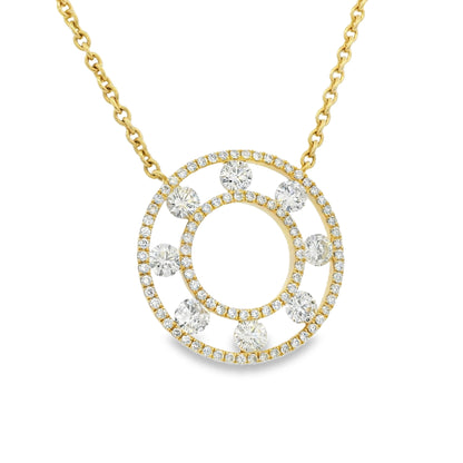 18k Yellow Gold Natural 3.50 Carat Diamond Open Circle Necklace