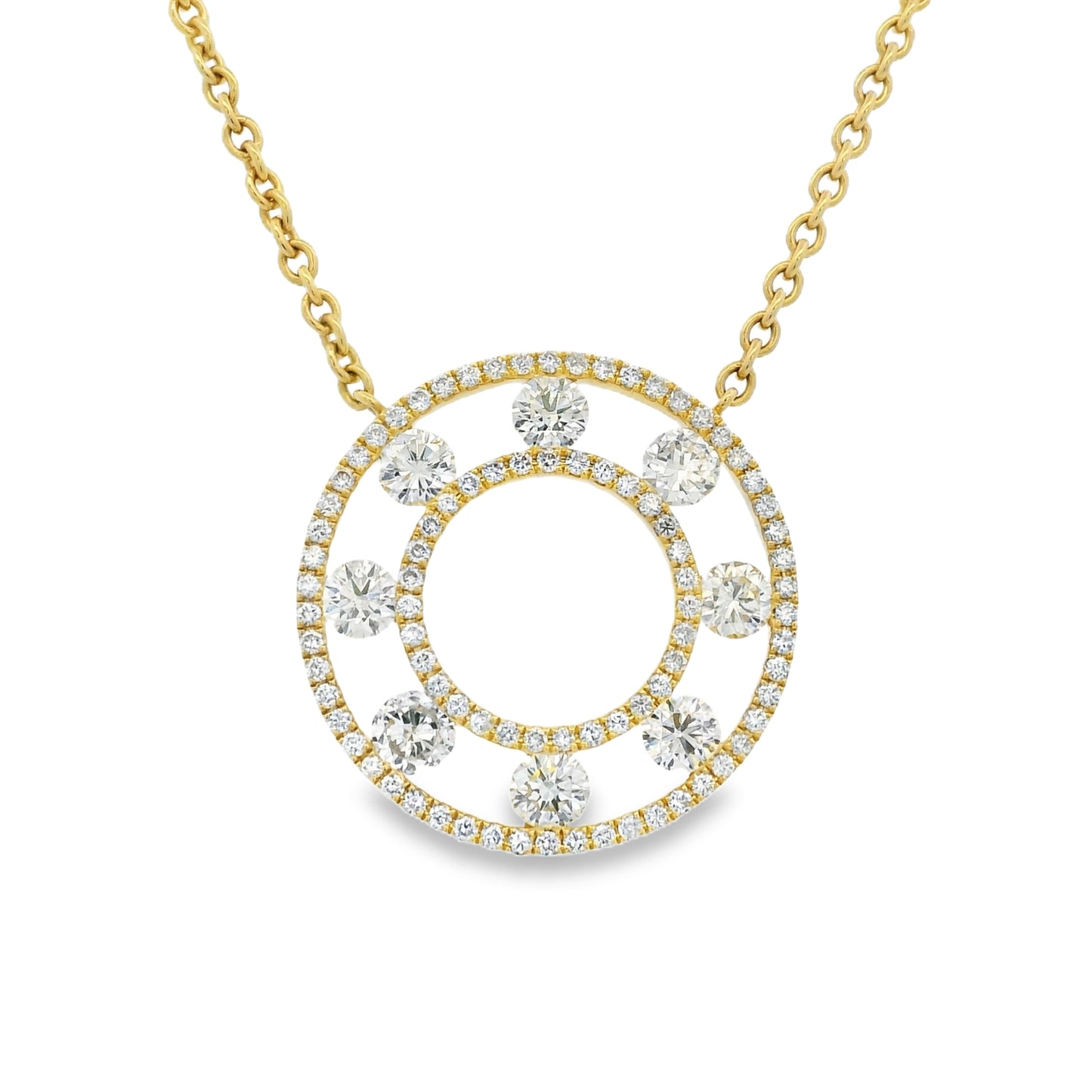 18k Yellow Gold Natural 3.50 Carat Diamond Open Circle Necklace