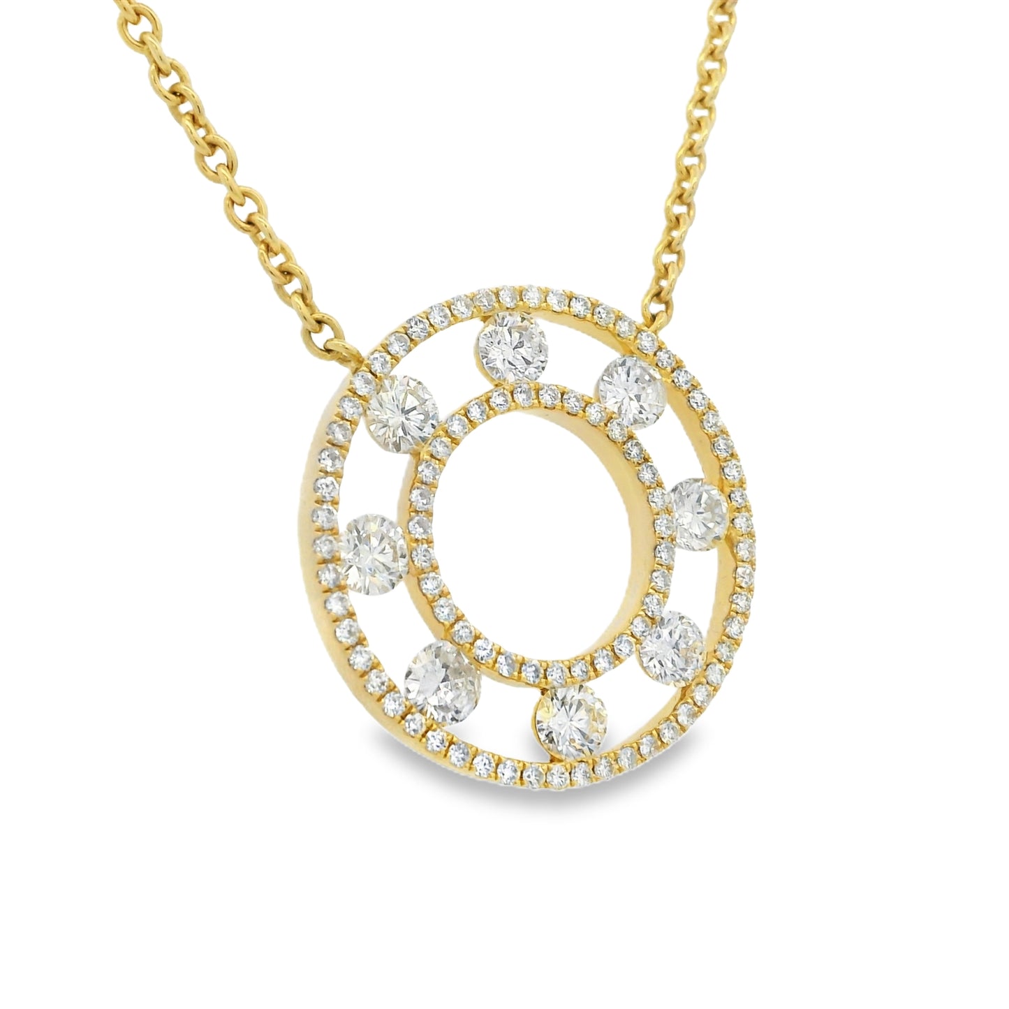 18k Yellow Gold Natural 3.50 Carat Diamond Open Circle Necklace