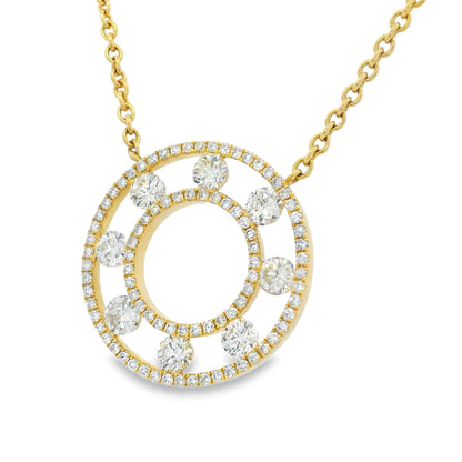 18k Yellow Gold Natural 3.50 Carat Diamond Open Circle Necklace