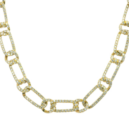 18k Yellow Gold Natural 10.9 Carat Diamond Pave Interlocking Link Necklace