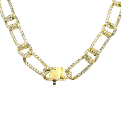 18k Yellow Gold Natural 10.9 Carat Diamond Pave Interlocking Link Necklace