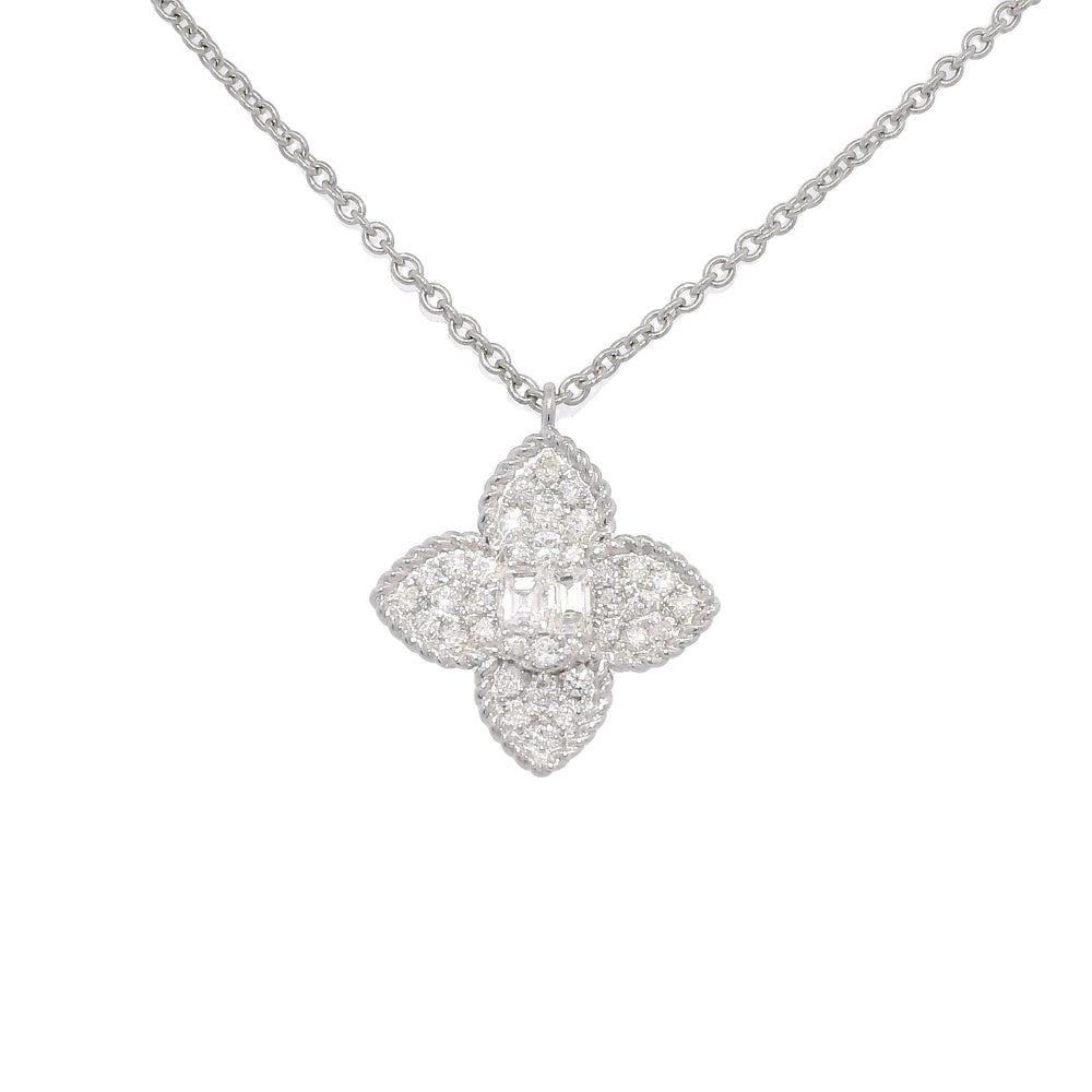 18k White Gold Natural 0.45 Carat Diamond Pave Flower Necklace — product photo 1