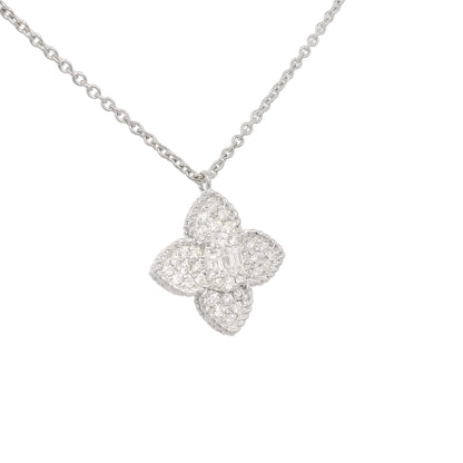 18k White Gold Natural 0.45 Carat Diamond Pave Flower Necklace
