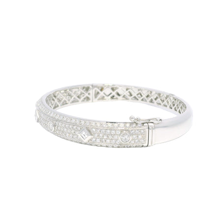 18k White Gold Natural 3.31 Carat Bezel Set Diamond Pave Bangle