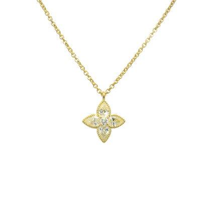 18k Yellow Gold Natural 1.20 Carat Diamond 4 Leaf Flower Pendant Necklace