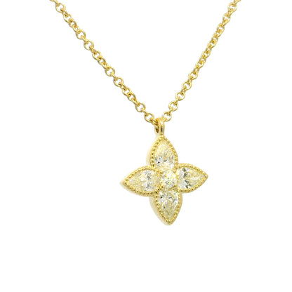 18k Yellow Gold Natural 1.20 Carat Diamond 4 Leaf Flower Pendant Necklace