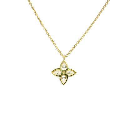18k Yellow Gold Natural 1.20 Carat Diamond 4 Leaf Flower Pendant Necklace
