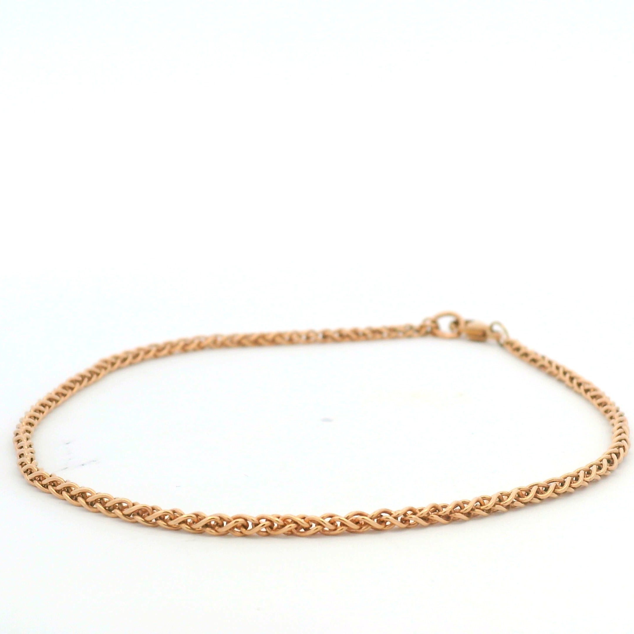 14K Rose Gold Solid Polished Spiga 9.25" Anklet