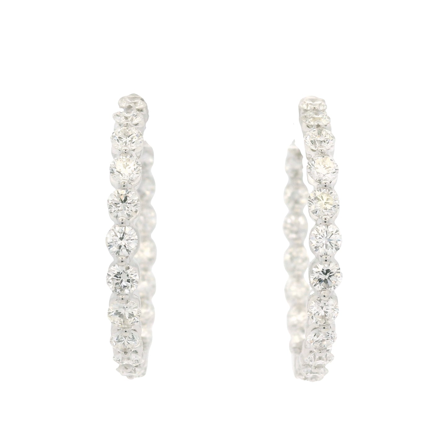 18k White Gold Natural 3.5 Carat Diamond Inside-Out Hoop Earrings