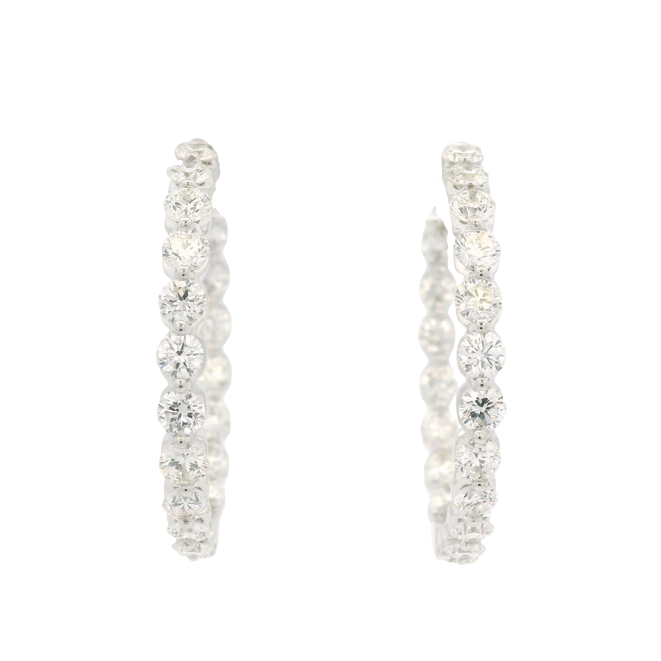 18k White Gold Natural 3.5 Carat Diamond Inside-Out Hoop Earrings