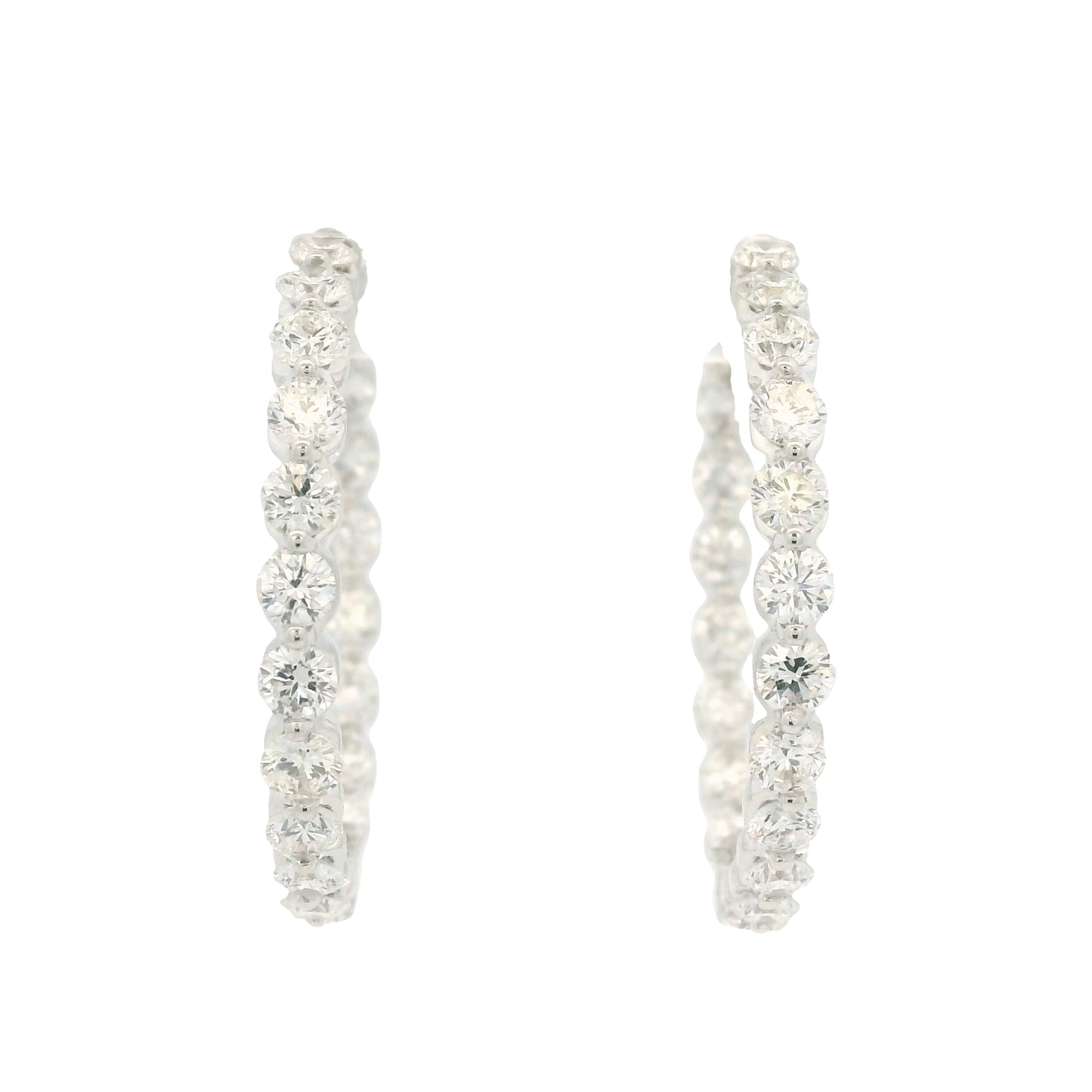 18k White Gold Natural 3.5 Carat Diamond Inside-Out Hoop Earrings
