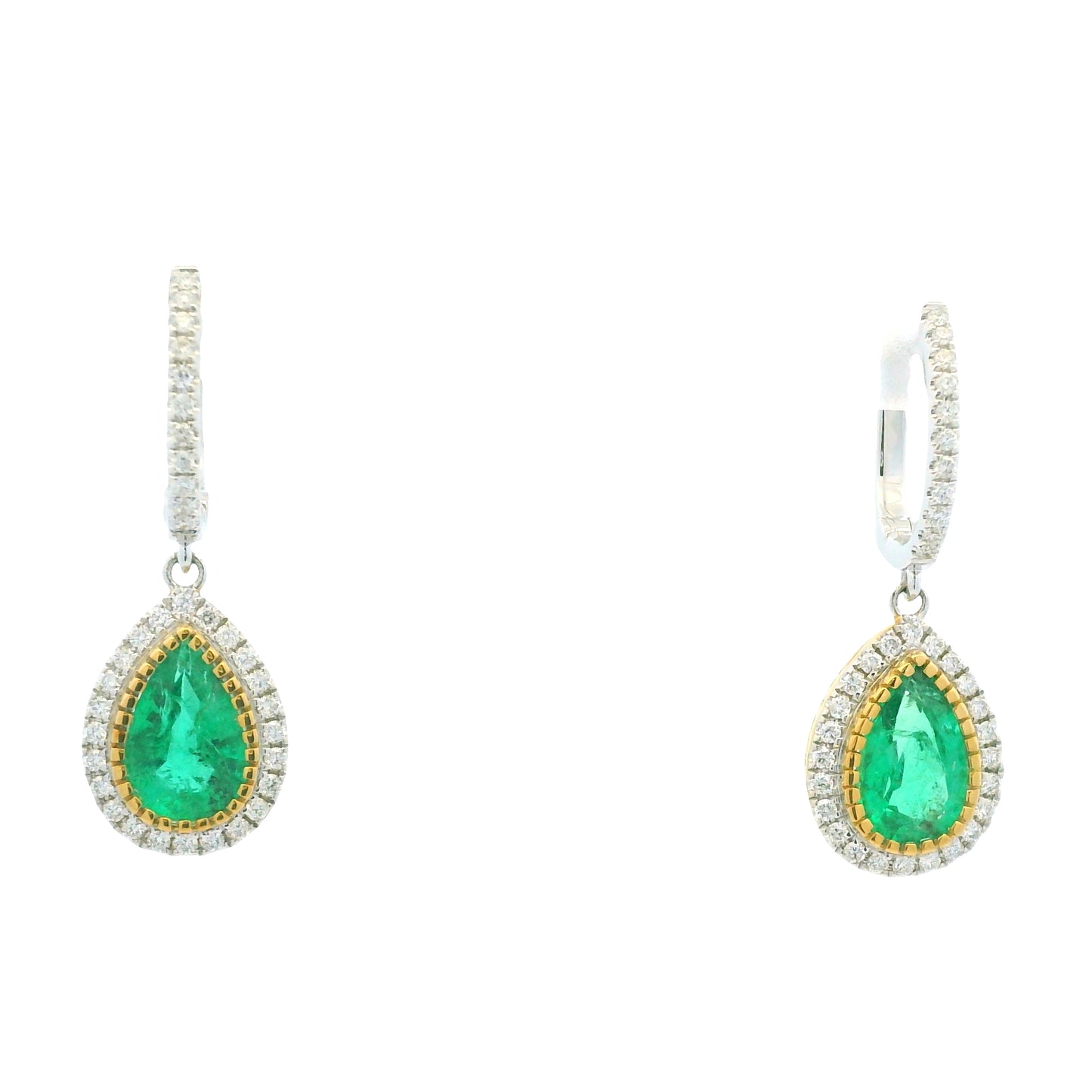 18K Two-Tone Natural Diamond Pear-Shaped Halo Set Drop Earrings
