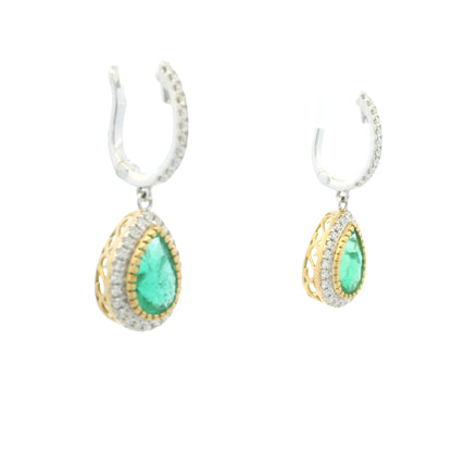 18K Two-Tone Natural Diamond Pear-Shaped Halo Set Drop Earrings
