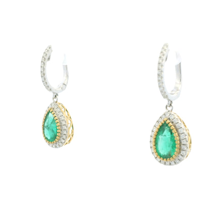 18K Two-Tone Natural Diamond Pear-Shaped Halo Set Drop Earrings