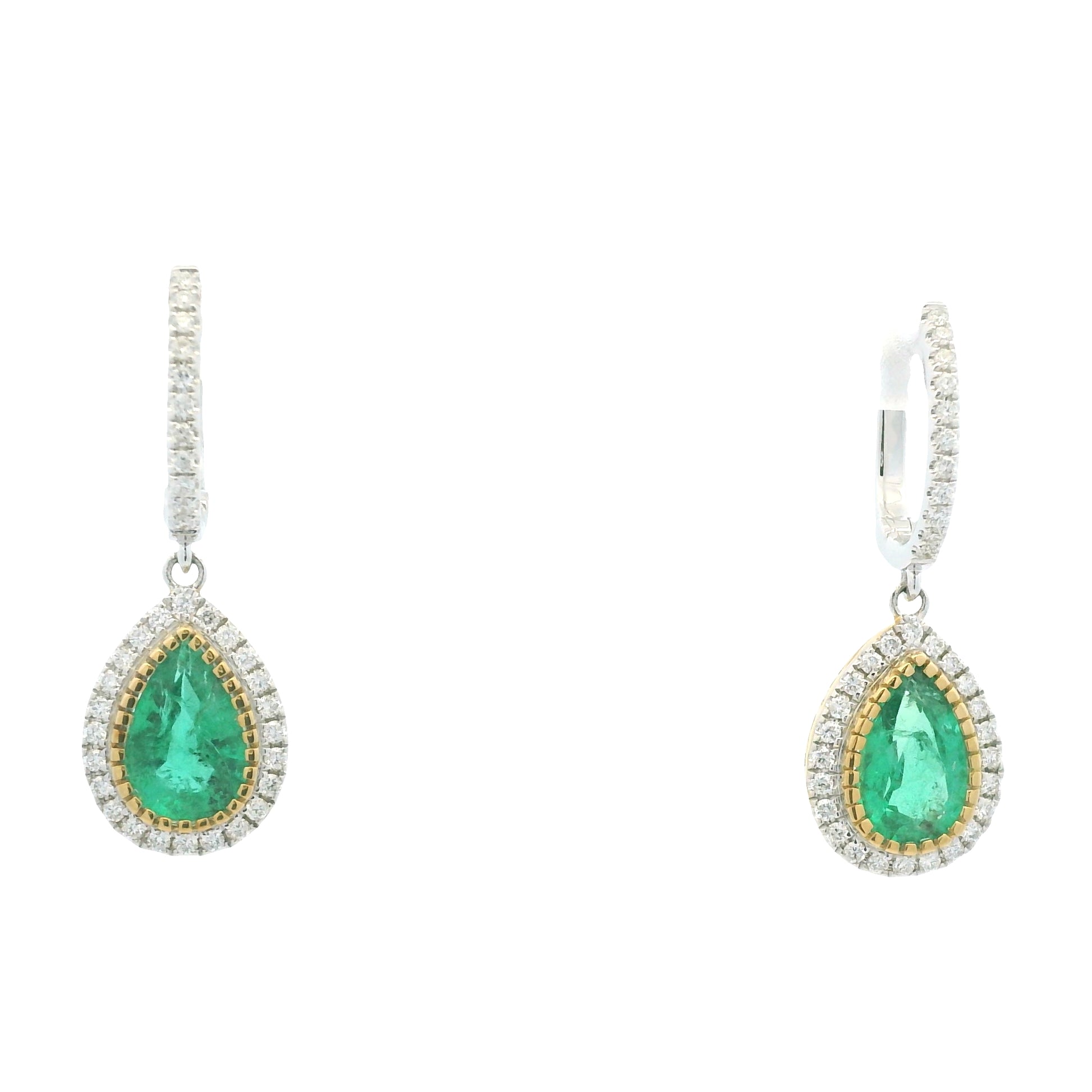 18K Two-Tone Natural Diamond Pear-Shaped Halo Set Drop Earrings